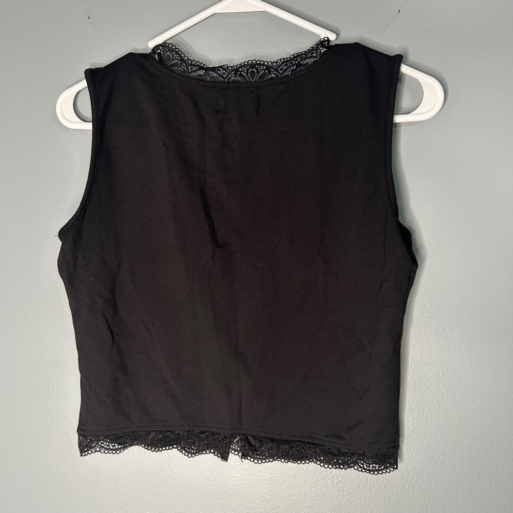 Desert Dreamer Black Embroidered Floral Lace Trim Button Front Crop Top‎ Medium - Picture 7 of 8